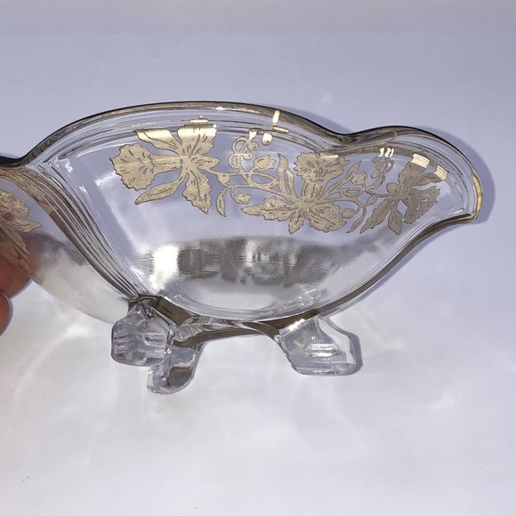 Vintage Clear Glass Footed Serving Dish Plate Overlay Trim Flowers - Picture 7 of 9